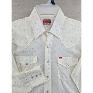 Vtg Ely Plains Western Pearl Snap Shirt 16/34 Mens Large Geometric  Off White